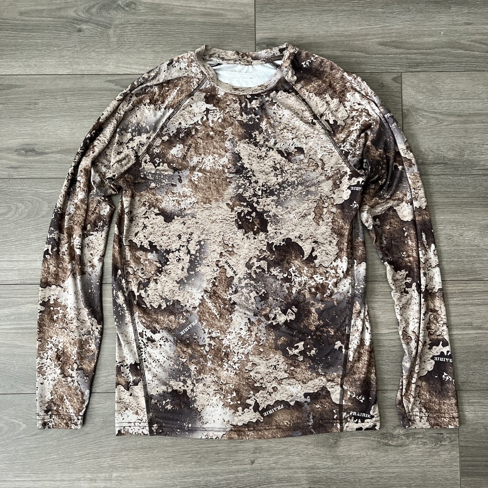 Cabelas Prairie Camo Long Sleeve Shirt Mens S Brown Tan